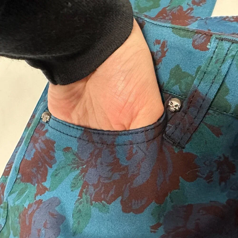 Tripp NYC NWT Teal Floral Skinny Jeans 26 3 - Picture 3 of 5
